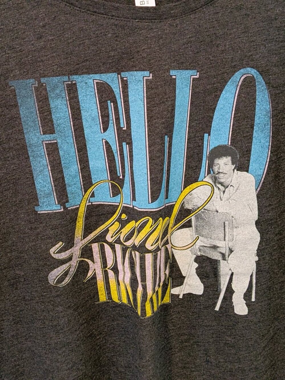 NWOT - Women Medium Lionel Richie Hello Hit Song Heather Grey Bella T-Shirt